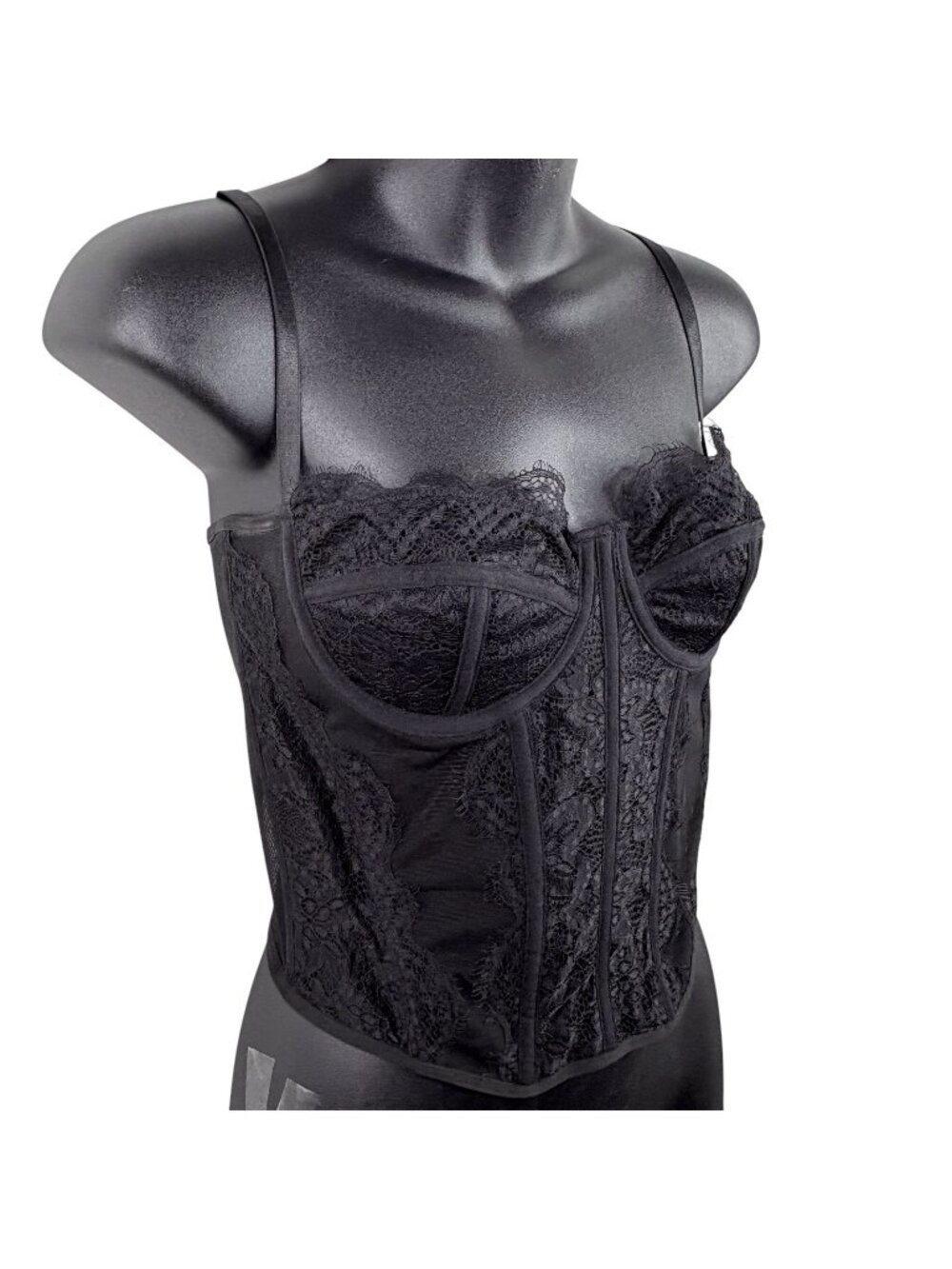 Whimsi Goth Fairy Corset Mesh Lace Bustier Black Sheer Boning Lingerie Women’s M